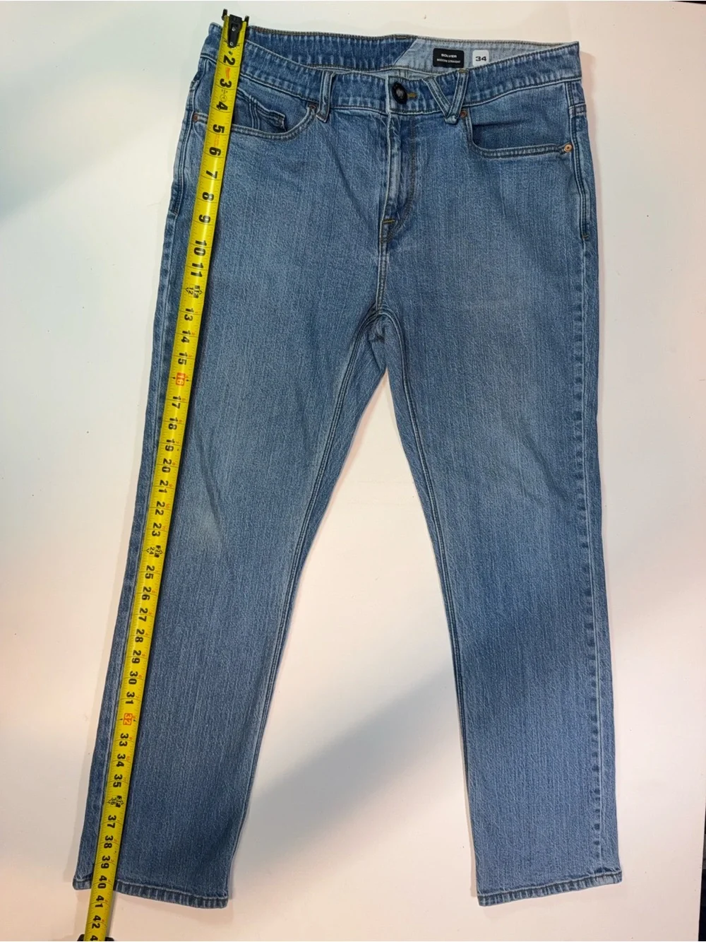 Volcom Men's Slim Straight Jeans in Light Blue Denim